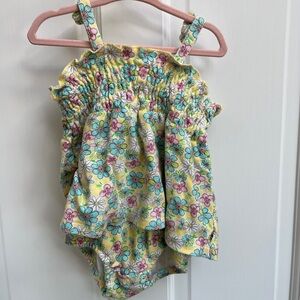 Absorba 24M Yellow, Blue, Pink and White Floral Spaghetti Strap Onesie Top
